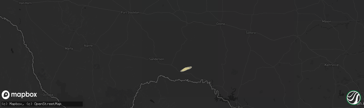 Hail map in Dryden, TX on February 14, 2026