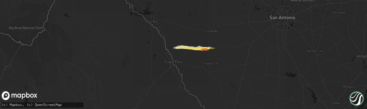 Hail map in Eagle Pass, TX on February 14, 2026
