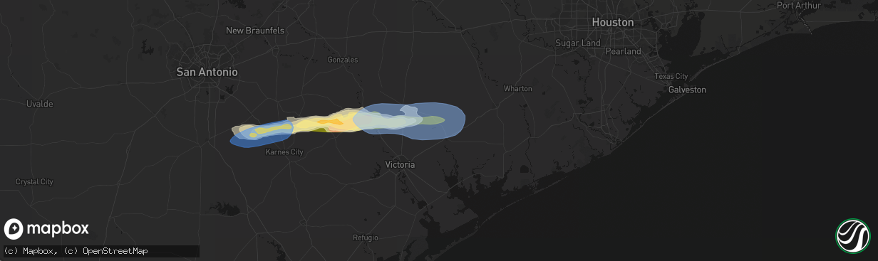 Hail map in Edna, TX on February 14, 2026