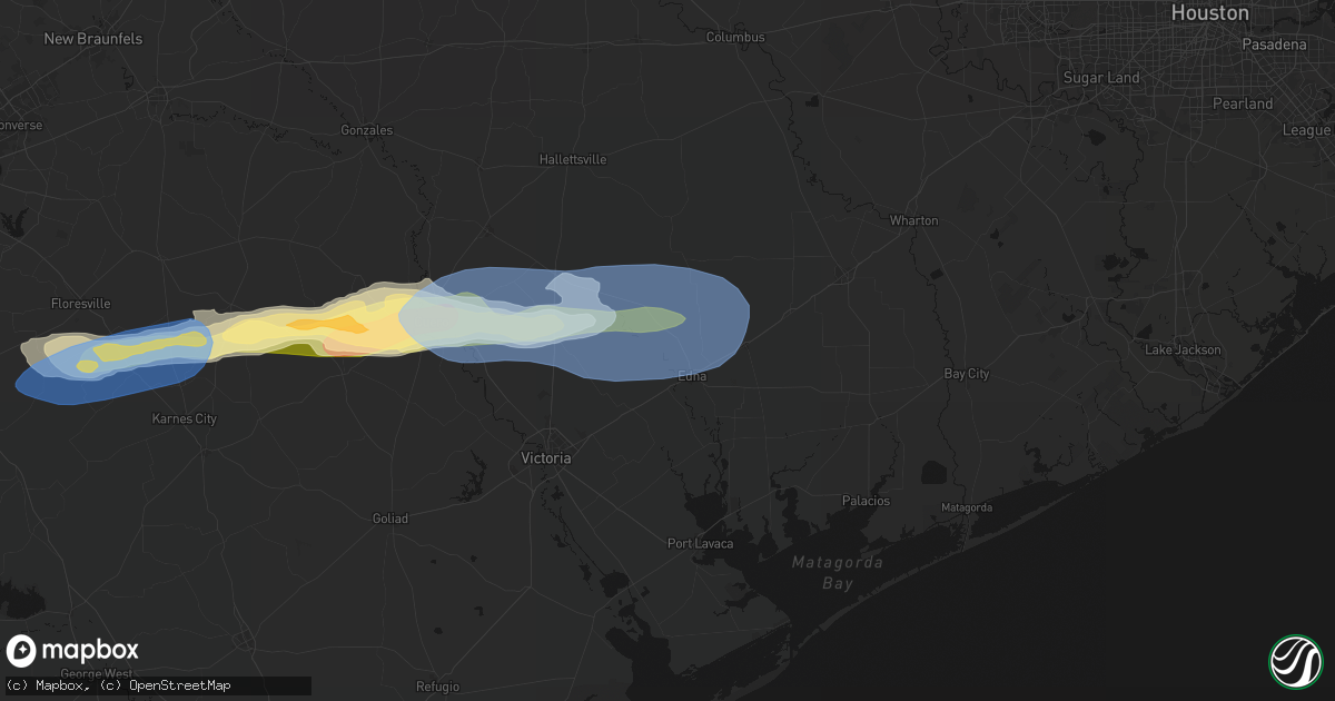 Hail map in Edna, TX on February 14, 2026