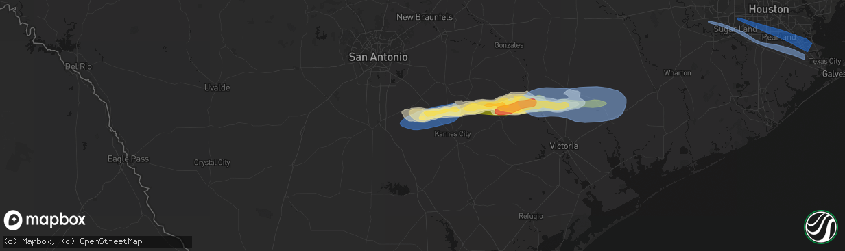 Hail map in Falls City, TX on February 14, 2026
