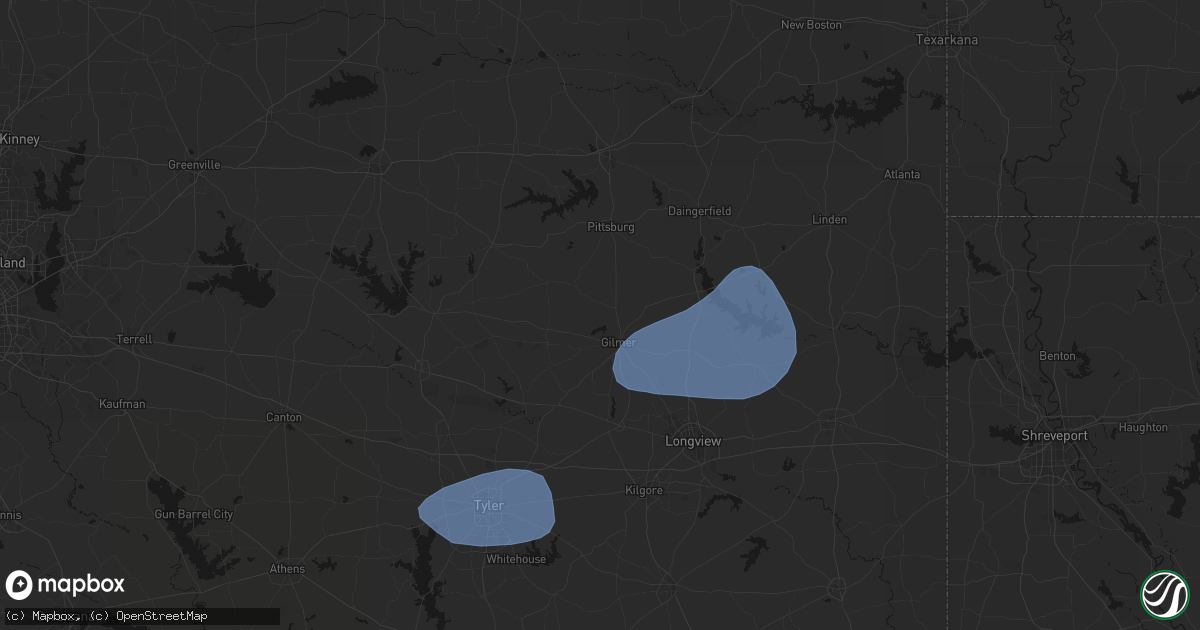 Hail map in Gilmer, TX on February 14, 2026