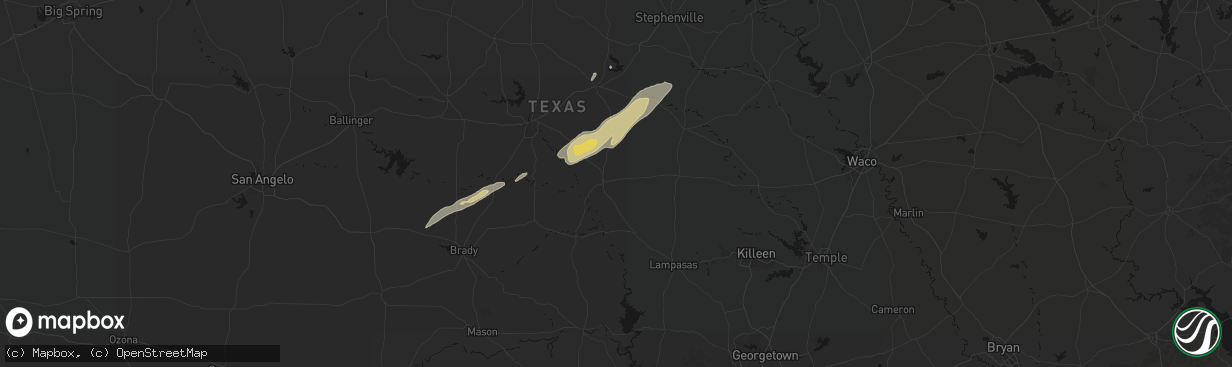 Hail map in Goldthwaite, TX on February 14, 2026