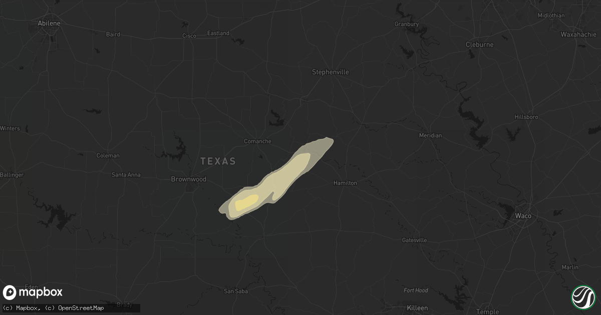 Hail map in Gustine, TX on February 14, 2026