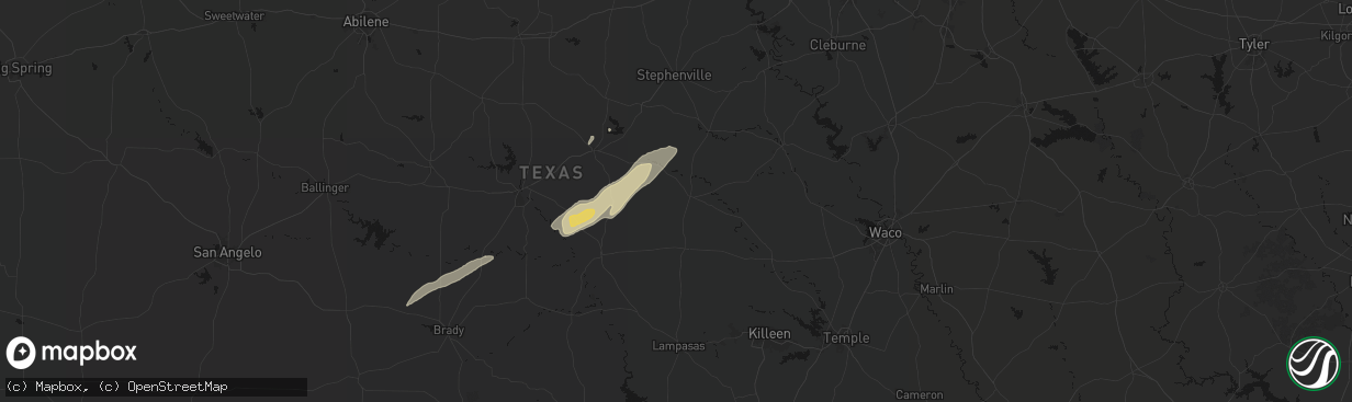 Hail map in Hamilton, TX on February 14, 2026