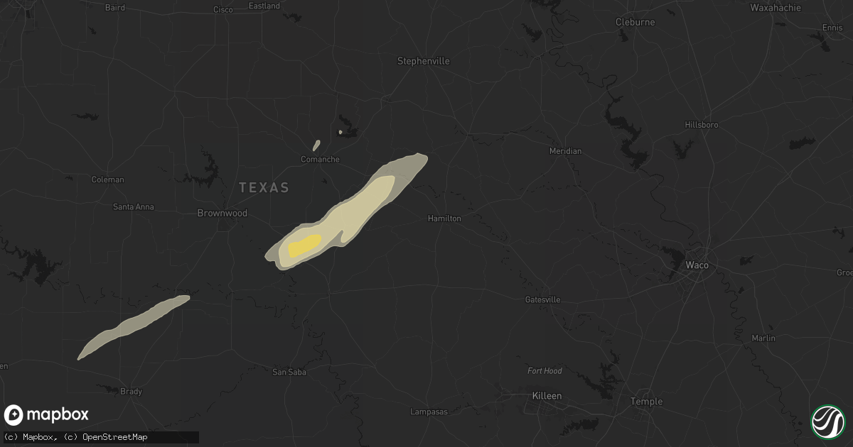 Hail map in Hamilton, TX on February 14, 2026