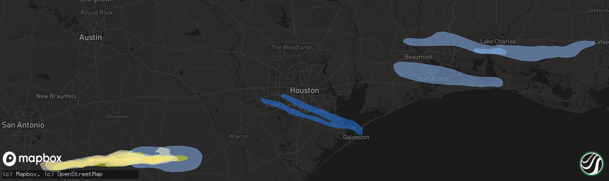 Hail map in Houston, TX on February 14, 2026