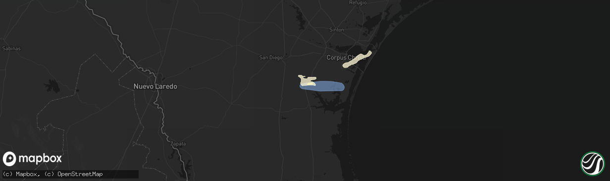 Hail map in Kingsville, TX on February 14, 2026