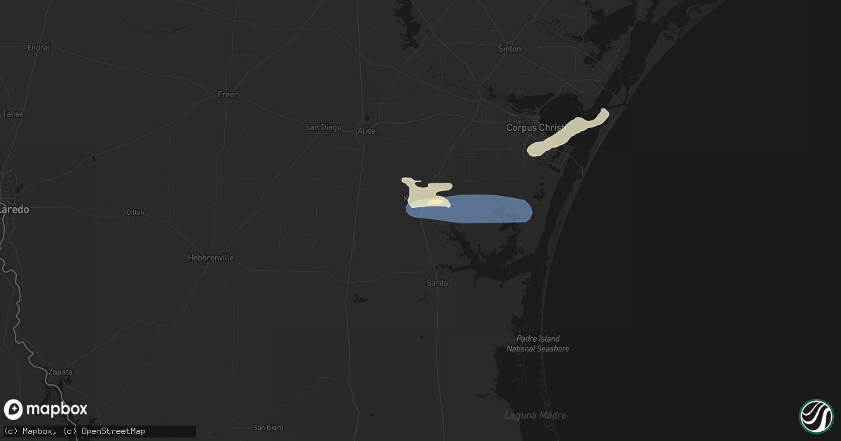 Hail map in Kingsville, TX on February 14, 2026