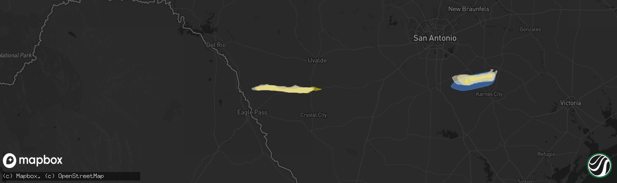 Hail map in La Pryor, TX on February 14, 2026