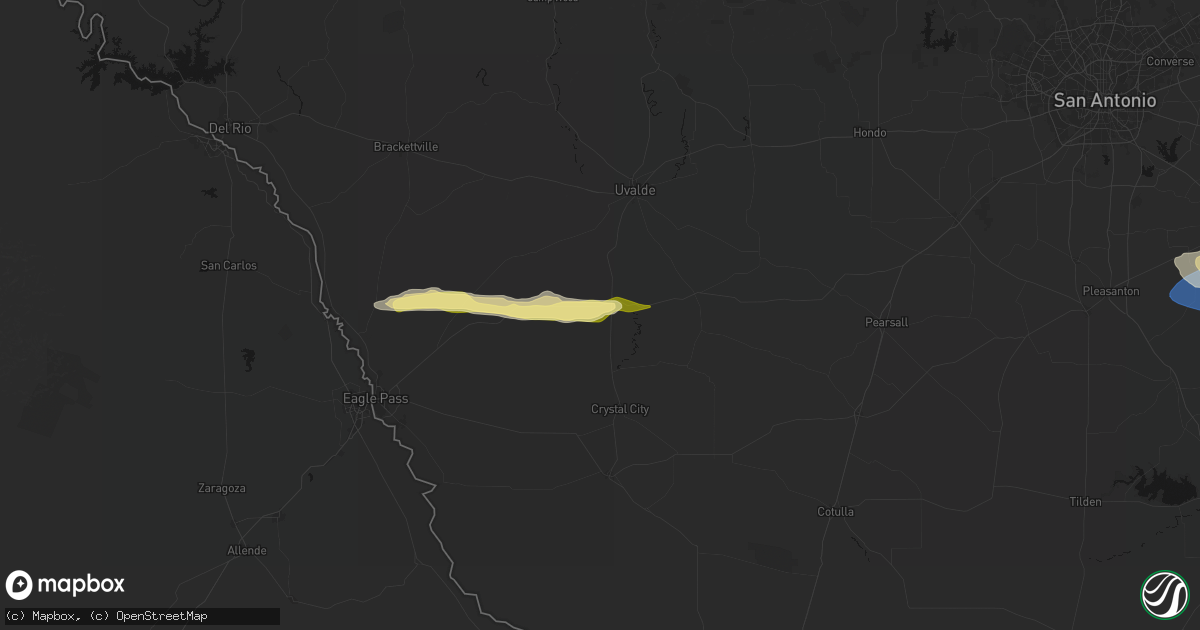 Hail map in La Pryor, TX on February 14, 2026