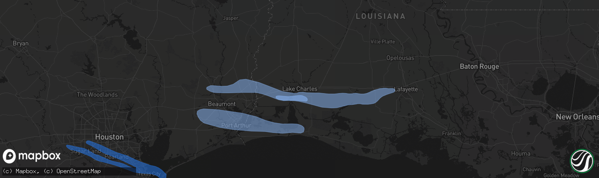 Hail map in Lake Charles, LA on February 14, 2026