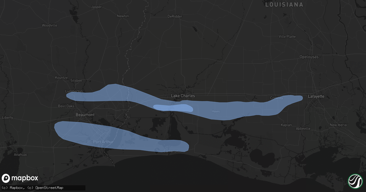 Hail map in Lake Charles, LA on February 14, 2026