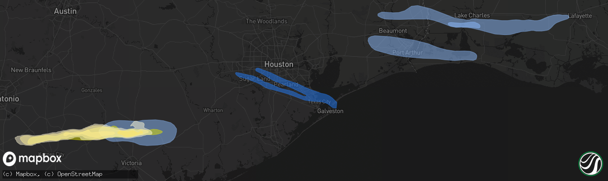 Hail map in League City, TX on February 14, 2026