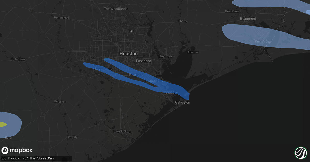 Hail map in League City, TX on February 14, 2026