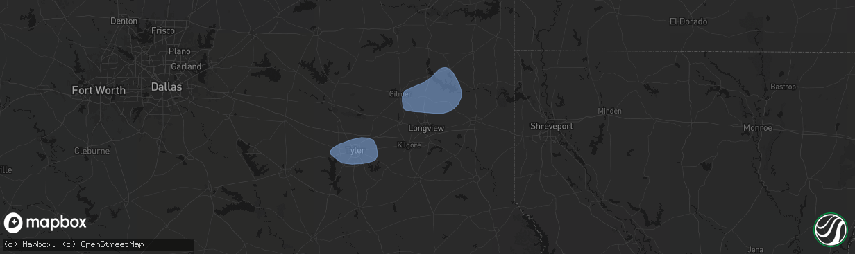 Hail map in Longview, TX on February 14, 2026