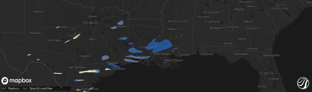 Hail map in Louisiana on February 14, 2026