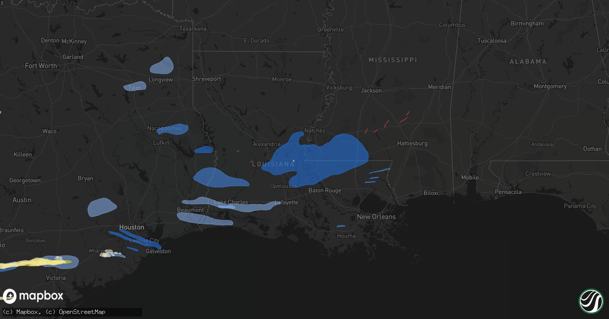 Hail map in Louisiana on February 14, 2026