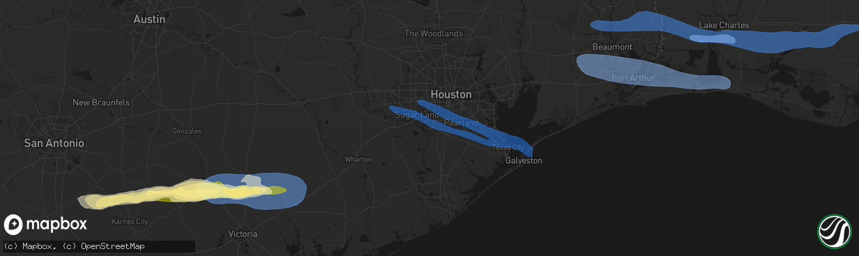 Hail map in Missouri City, TX on February 14, 2026
