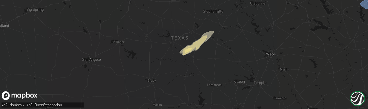 Hail map in Mullin, TX on February 14, 2026