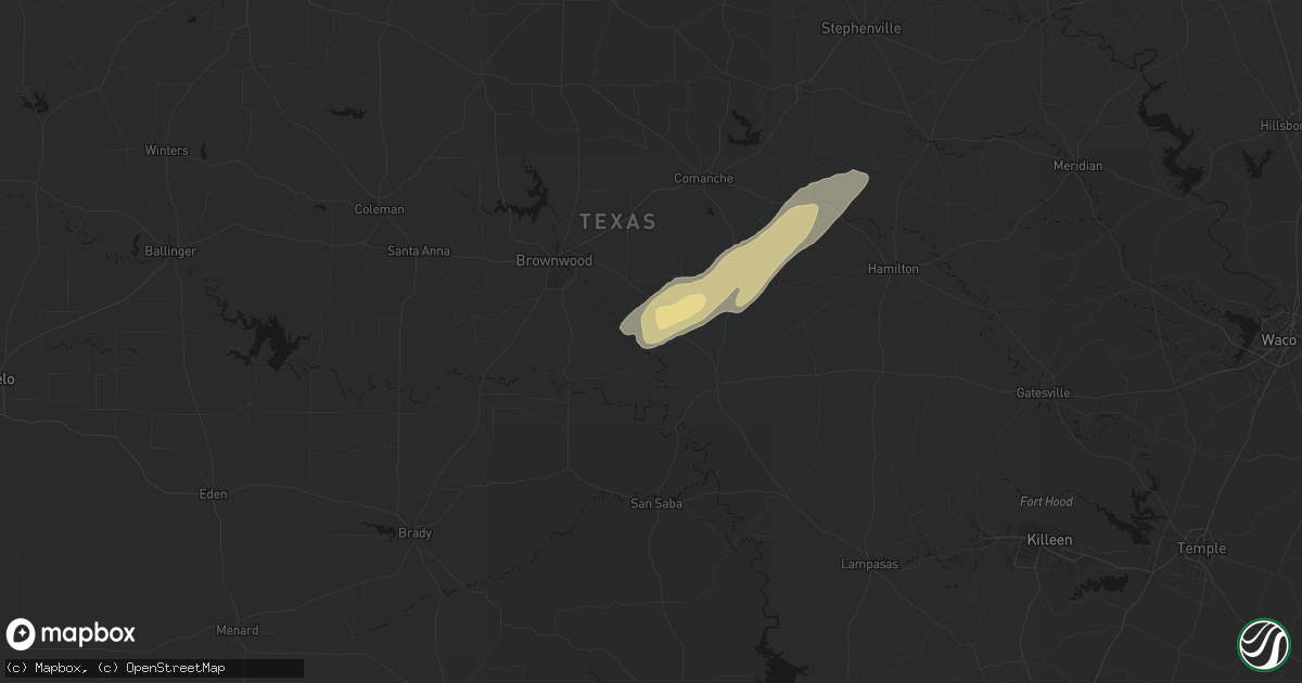 Hail map in Mullin, TX on February 14, 2026