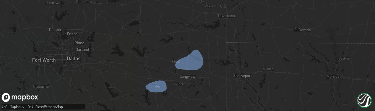 Hail map in Ore City, TX on February 14, 2026