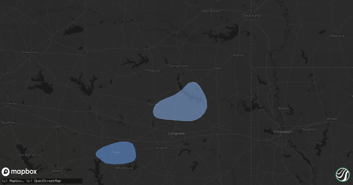 Hail map in Ore City, TX on February 14, 2026
