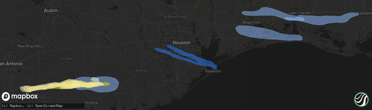 Hail map in Pearland, TX on February 14, 2026