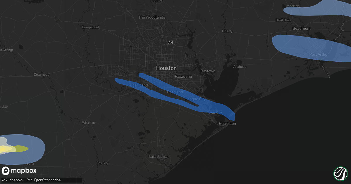 Hail map in Pearland, TX on February 14, 2026