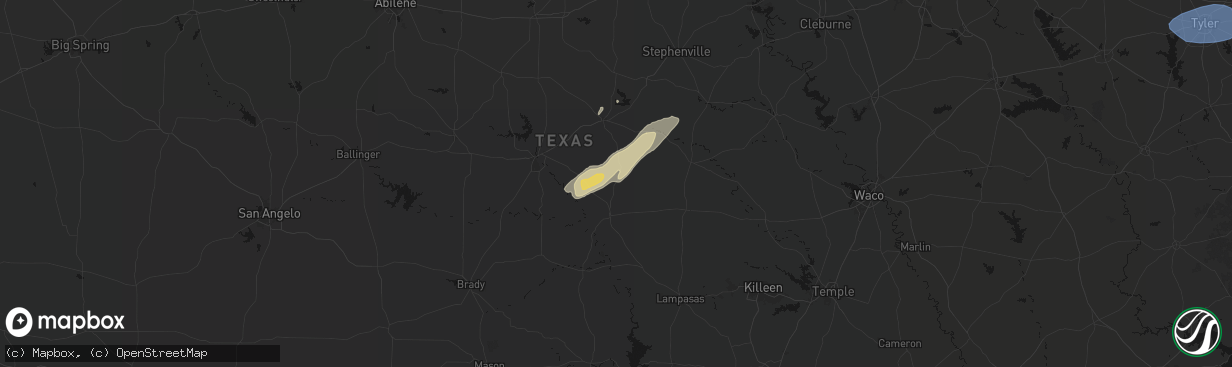 Hail map in Priddy, TX on February 14, 2026