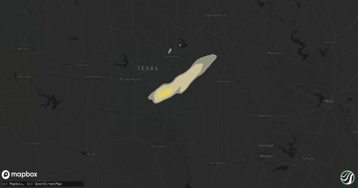Hail map in Priddy, TX on February 14, 2026