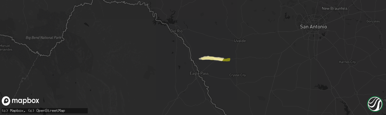 Hail map in Quemado, TX on February 14, 2026