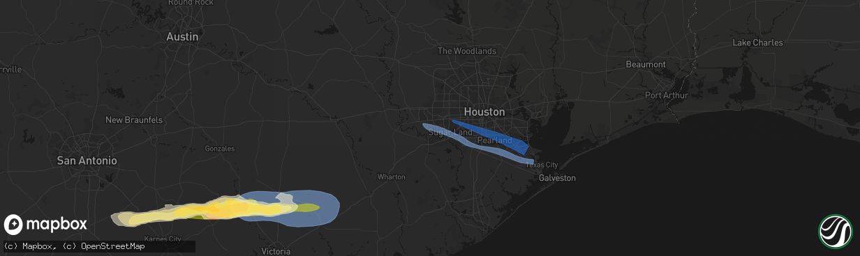 Hail map in Richmond, TX on February 14, 2026