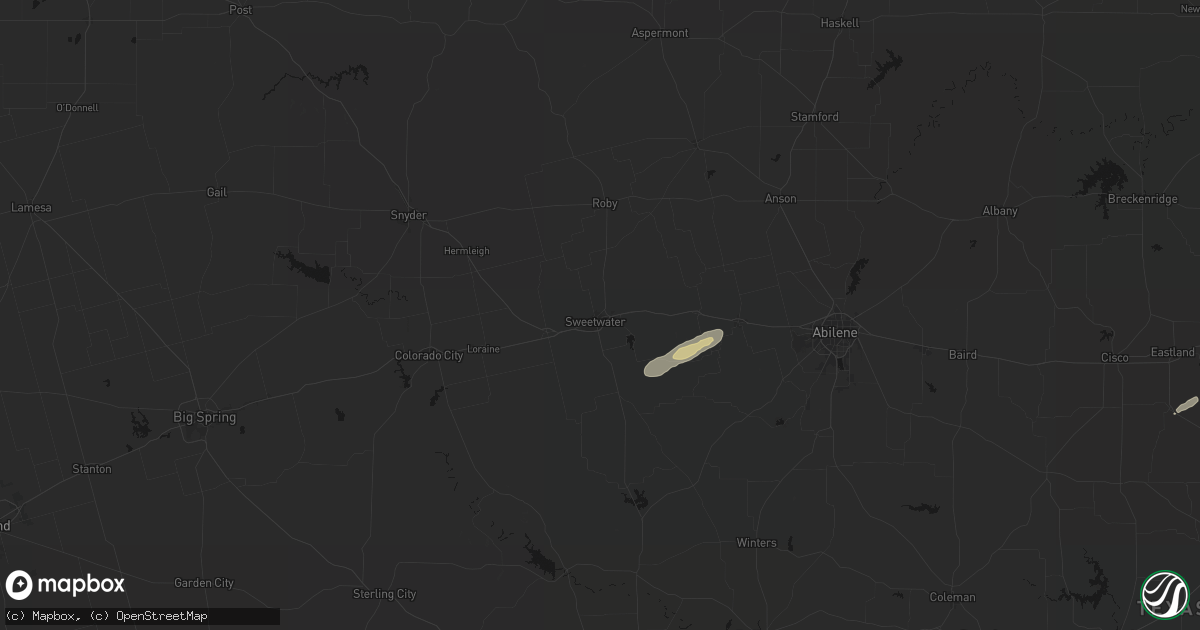 Hail map in Sweetwater, TX on February 14, 2026