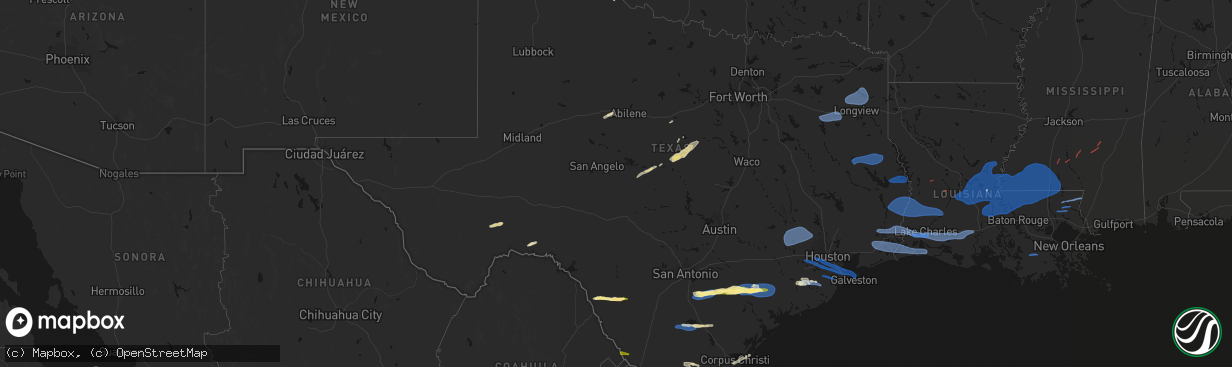 Hail map in Texas on February 14, 2026