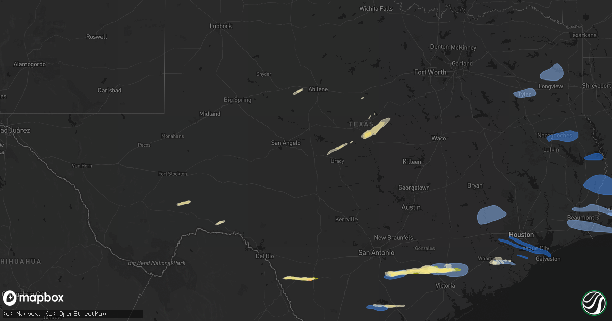Hail map in Texas on February 14, 2026