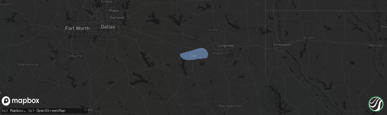 Hail map in Tyler, TX on February 14, 2026
