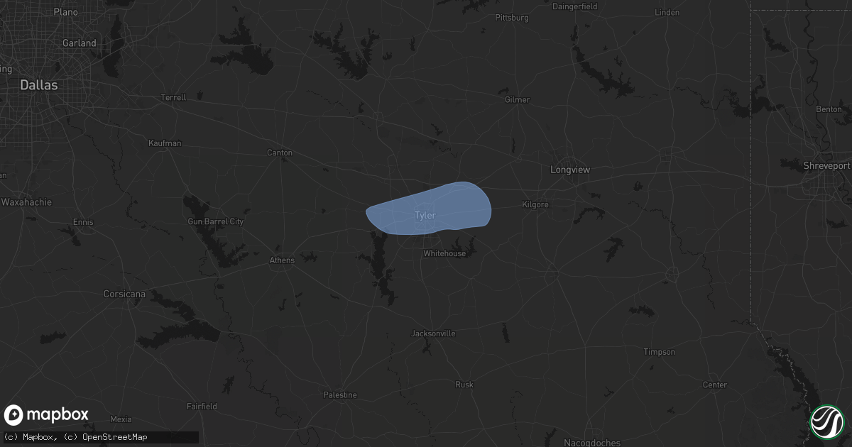Hail map in Tyler, TX on February 14, 2026