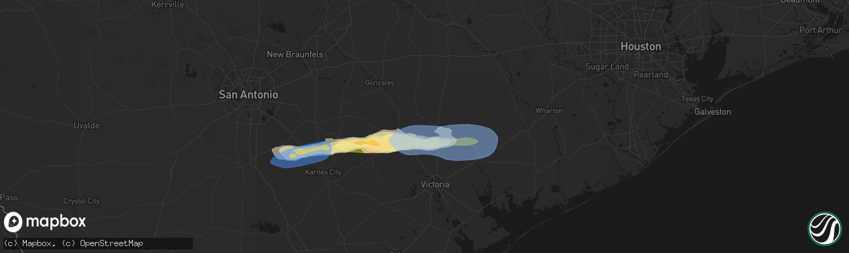 Hail map in Yoakum, TX on February 14, 2026
