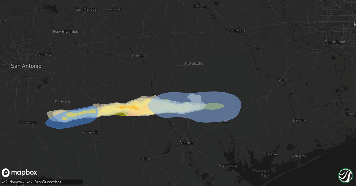 Hail map in Yoakum, TX on February 14, 2026