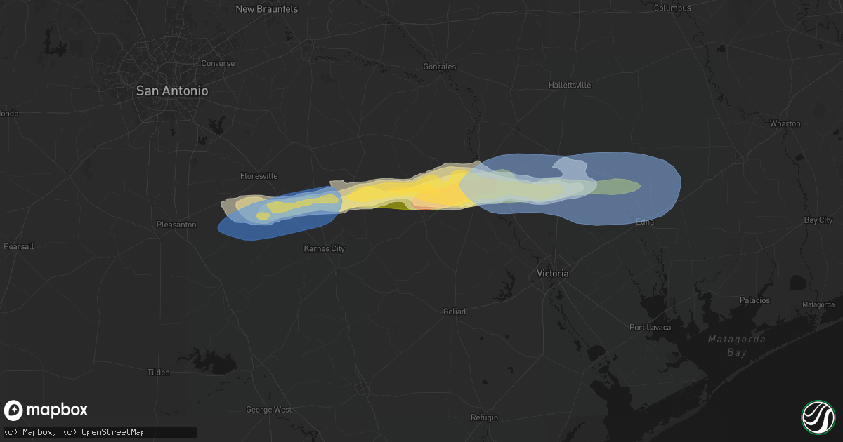 Hail map in Yorktown, TX on February 14, 2026