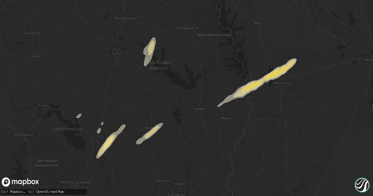 Hail map in Huntington, TX on February 15, 2012