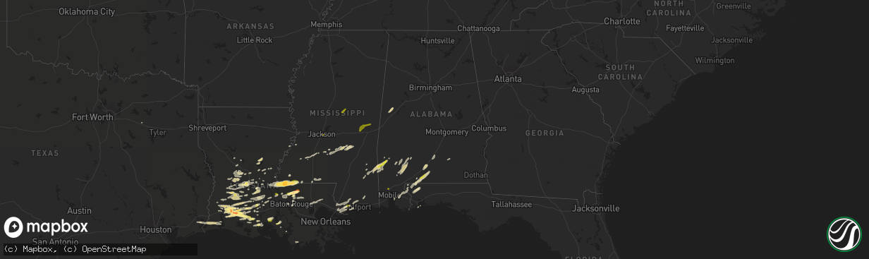 Hail map in Alabama on February 15, 2016