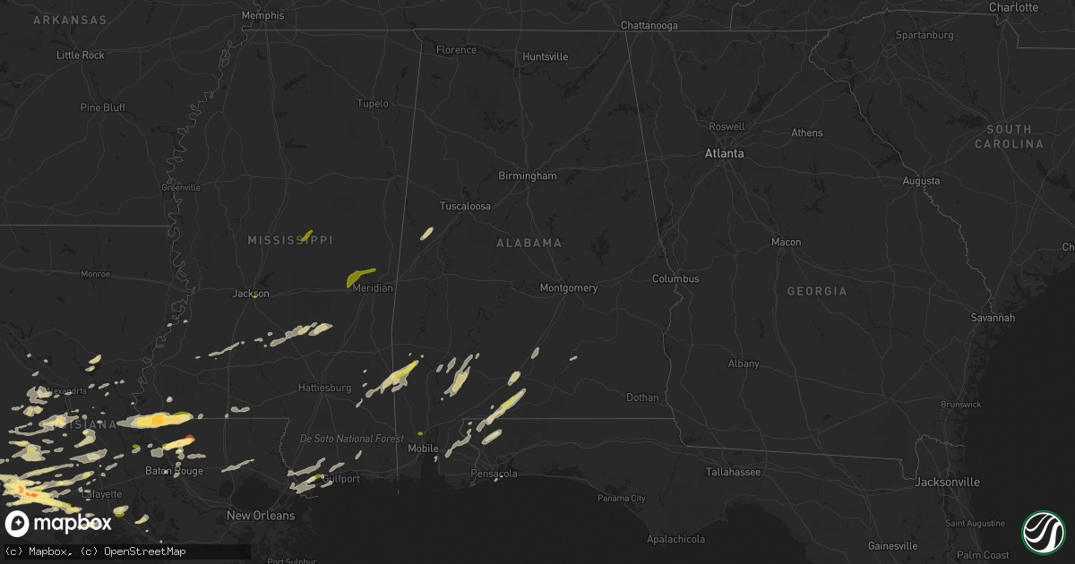 Hail map in Alabama on February 15, 2016