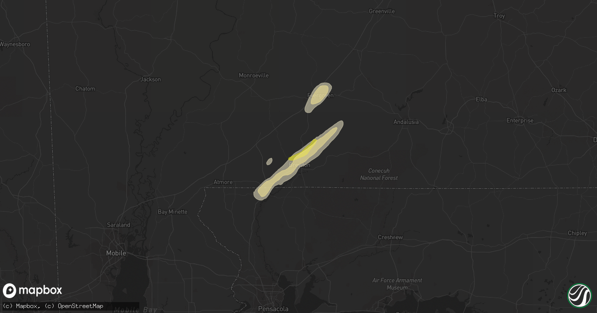 Hail map in Brewton, AL on February 15, 2016