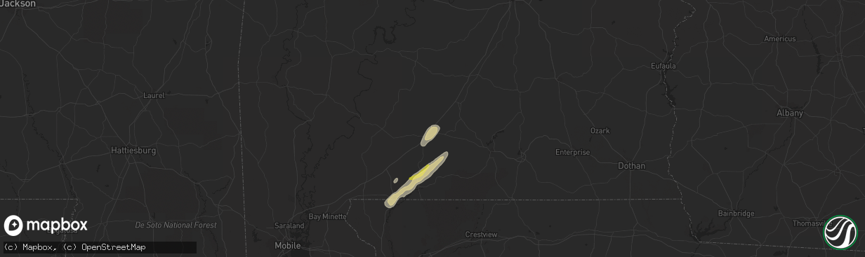 Hail map in Evergreen, AL on February 15, 2016