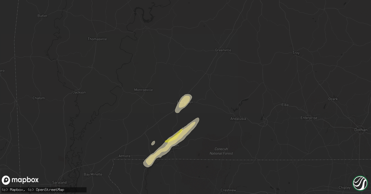 Hail map in Evergreen, AL on February 15, 2016