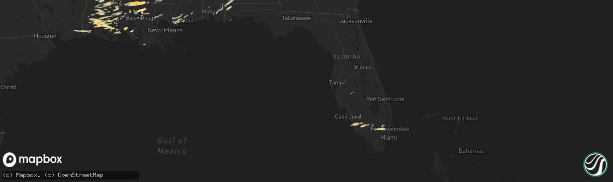 Hail map in Florida on February 15, 2016