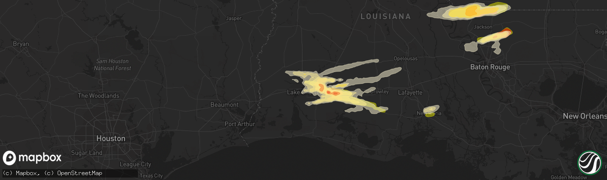 Hail map in Lake Charles, LA on February 15, 2016