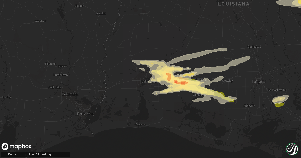 Hail map in Lake Charles, LA on February 15, 2016
